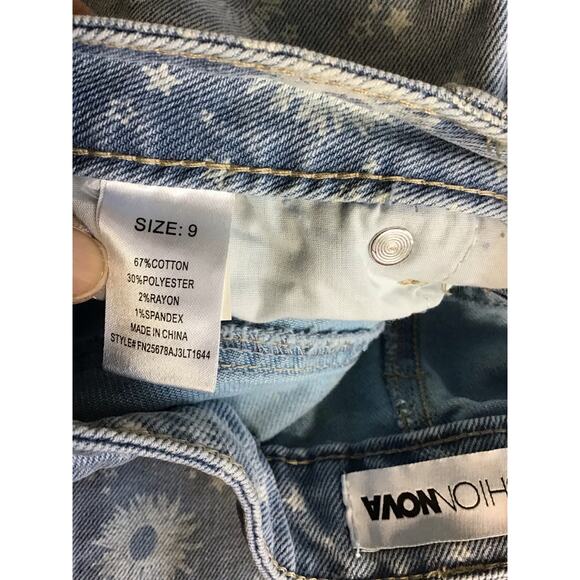 Fashionova Women Baggy Jeans Sz.9 Blue NWT Star Aligning print Jeans boho Y2K - Picture 8 of 9